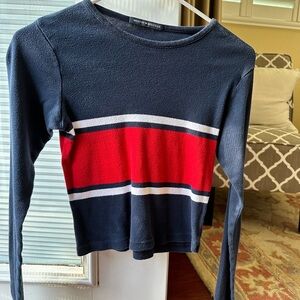 Brandy Melville Navy and Red Striped Long Sleeve Top